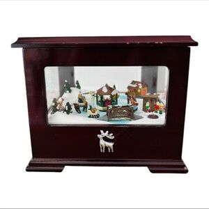 Mr. Christmas Holiday Wooden Music Box Displaying a Winter Skating Village